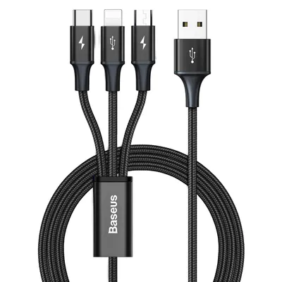 Kabel USB 3w1 Baseus Rapid Series, USB do micro USB / USB-C / Lightning, 3.5A, 1.2m (czarny)