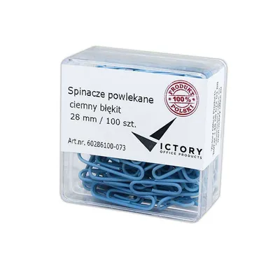 Spinacze okrągłe 28mm VICTORY OFFICE PRODUCTS 60286100-073 pastelowe ciemnoniebieskie metalowepowlekane w pojemniku plastikowym 100szt