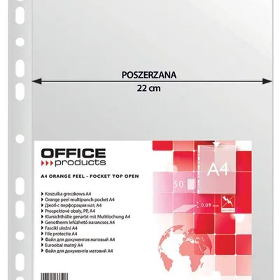 Koszulki groszkowe A4 OFFICE PRODUCTS poszerzane PP 90mic 50szt