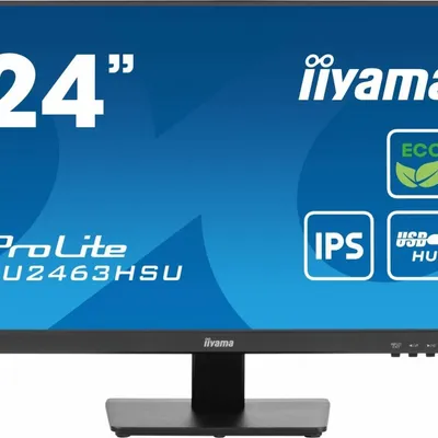 IIYAMA Monitor 24 cale XU2463HSU-B1 IPS,100HZ,ECO,3ms,SLIM,HDMI,DP,2x USB3.2 ,TCO,EPEAT