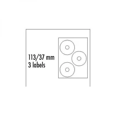 Logo etykiety na CD 113/37mm, A4, matowe, białe, 3 etykiety, 140g/m2, pakowany po 25 szt., do drukarek atramentowych i laserowych