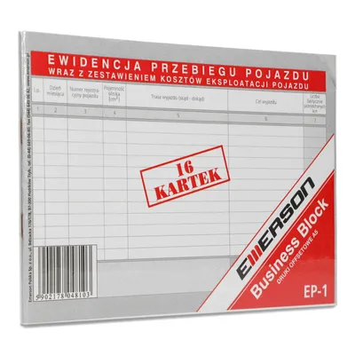 Druk akcydensowy ewidencja przebiegu pojazdu A5 EMERSON EP-1 16 kart. 2 szt.