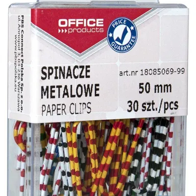 Spinacze metalowe 50mm OFFICE PRODUCTS Zebra mix kolorów 30szt.