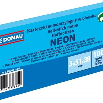 Karteczki samoprzylepne 38x51mm DONAU neon niebieskie 3x100kart