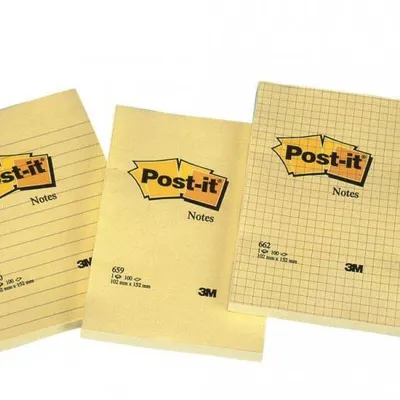 Karteczki samoprzylepne  102x152mm 3M POST-IT® 662 żółte w kratkę 100 kart