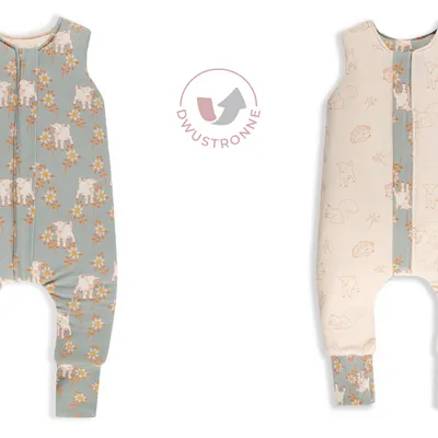 Dwustronny Śpiworek z Nóżkami XS (6-12 miesięcy) Vintage Animals Sky Blue/Cream