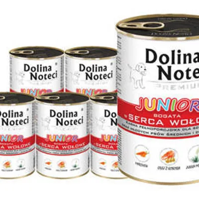 ZESTAW Dolina Noteci PREMIUM Junior bogata w serca wołowe 24 x 400g