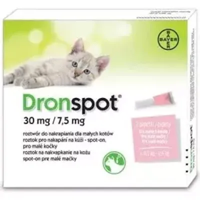 DRONSPOT / BAYER 30 mg/ 7.5mg (od 0,5 do 2,5 kg) roztwór do nakrapiania 2 pip. 0,35mll.