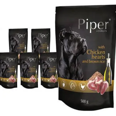 ZESTAW PIPER dla psa doypack z sercami z kurczaka i ryżem brązowym 10 x 500g