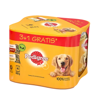 PEDIGREE Adult  3+1 PUSZKA 4X400G - mokra karma dla psów w galaretce (2x Z KURCZAKIEM, 2x Z WOŁOWINĄ)