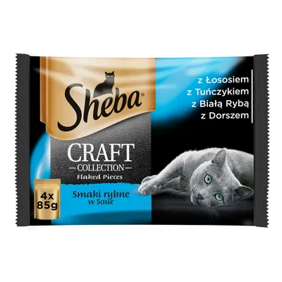 SHEBA saszetka 4x85g Craft Collection Smaki Rybne - mokra karma dla kotów w sosie (z łososiem, z tuńczykiem, z białą rybą, z dorszem)