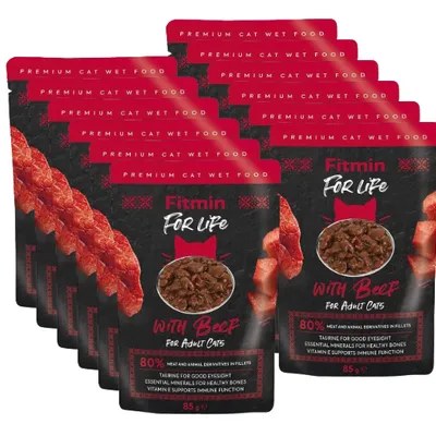 ZESTAW Fitmin Cat For Life Adult Beef 12 x 85g