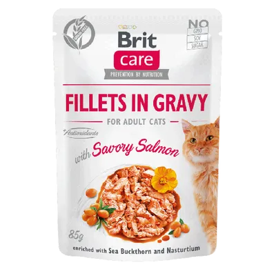 BRIT CARE Cat Pouches Fillets in Gravy with Savory Salmon 85g