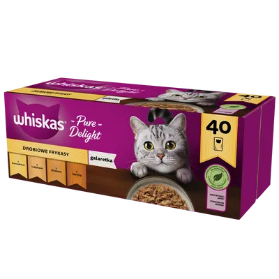 WHISKAS Adult saszetki 40 x 85 g Drobiowe Frykasy - mokra karma dla dorosłego kota, w galaretce (kawałki z: kurczakiem, indykiem, drobiem, kaczką)