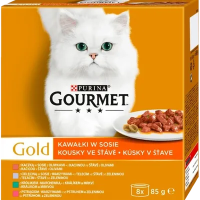 PURINA GOURMET GOLD kawałki w sosie (kaczka, pstrąg, królik, cielęcina) 8x85g