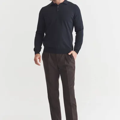 Sweter polo 100% wełna merino - granatowy