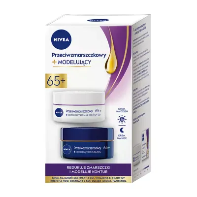 NIVEA 2 PACK PRZECIWZMARSZCZKOWY + MODELUJĄCY KREM NA DZIEŃ I KREM NA NOC 65+ 2x50ML