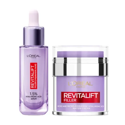 LOREAL REVITALIFT FILLER ZESTAW SERUM PRZECIWZMARSZCZKOWE [HA] + KREM DO TWARZY WATER-CREAM