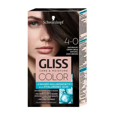 GLISS CARE & MOISTURE COLOR FARBA DO WŁOSÓW Z KWASEM HIALURONOWYM 4-0