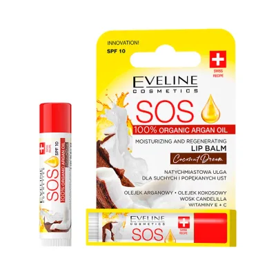 EVELINE SOS ARGAN OIL ODŻYWCZO-REGENERUJĄCY BALSAM DO UST SPF10 COCONUT DREAM