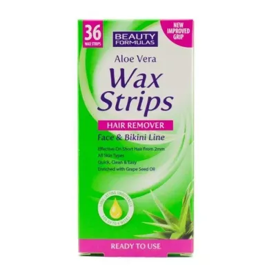 BEAUTY FORMULAS ALOE VERA WAX STRIPS PLASTRY DO DEPILACJI TWARZY I OKOLIC BIKINI 36SZTUK