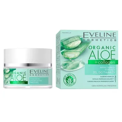 EVELINE ORGANIC ALOE + COLLAGEN NAWILŻAJĄCO-MATUJĄCY ŻEL DO TWARZY 50ML