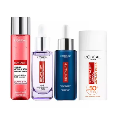 LOREAL REVITALIFT ZŁUSZCZAJĄCY TONIK + SERUM HIALURONOWE + SERUM NA NOC + KREM NA DZIEŃ SPF 50+