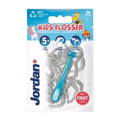 JORDAN KIDS FLOSSER NICI DENTYSTYCZNE NA RĄCZCE DLA DZIECI 36 SZTUK