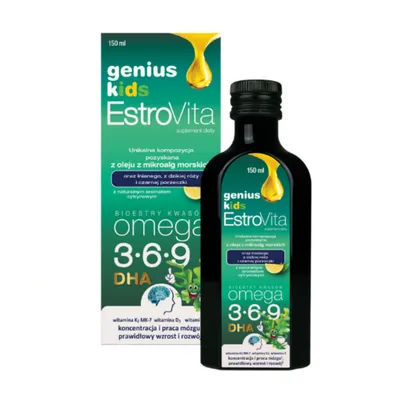 EstroVita Kids Genius Omega 3-6-9 suplement diety z naturalnym aromatem cytrynowym 150ml