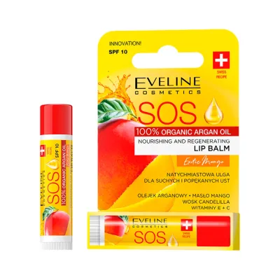 EVELINE SOS ARGAN OIL ODŻYWCZO-REGENERUJĄCY BALSAM DO UST SPF10 EXOTIC MANGO