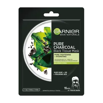 GARNIER SKIN NATURALS PURE CHARCOAL OCZYSZCZAJĄCA MASKA NA TKANINIE Z WĘGLEM 28G