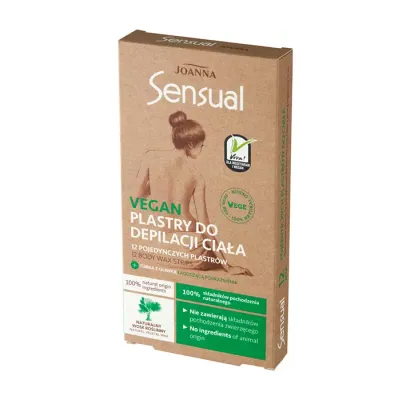 JOANNA SENSUAL VEGAN PLASTRY DO DEPILACJI CIAŁA 12 SZTUK+10ML