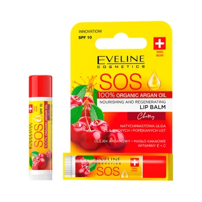 EVELINE SOS ARGAN OIL ODŻYWCZO-REGENERUJĄCY BALSAM DO UST SPF10 CHERRY