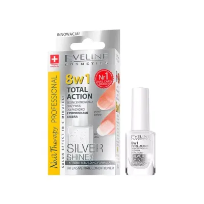 EVELINE NAIL THERAPY TOTAL ACTION 8W1 ODŻYWKA DO PAZNOKCI Z DROBINKAMI SREBRA 12ML