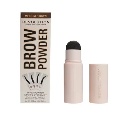 MAKEUP REVOLUTION BROW POWDER ZESTAW DO BRWI STEMPEL + SZABLONY MEDIUM BROWN