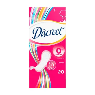 DISCREET 0% PERFUME NORMAL WKŁADKI HIGIENICZNE 20 SZTUK