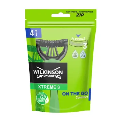 WILKINSON SWORD XTREME3 ON THE GO COMFORT JEDNORAZOWA MASZYNKA DO GOLENIA DLA MĘŻCZYZN 4 SZTUKI