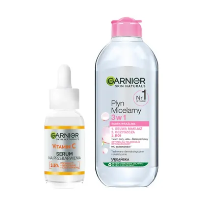 GARNIER ZESTAW VITAMIN C SERUM NA PRZEBARWIENIA + PŁYN MICELARNY 3W1 SKÓRA WRAŻLIWA