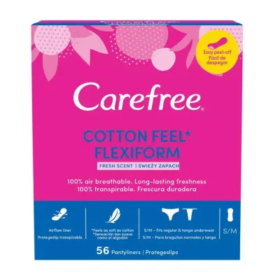 CAREFREE COTTON FLEXIFORM FRESH SCENT WKŁADKI HIGIENICZNE 56 SZTUK