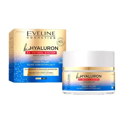 EVELINE BIOHYALURON 3X RETINOL SYSTEM MULTIODŻYWCZY KREM-FILLER SILNIE ODBUDOWUJĄCY 60+ 50ML