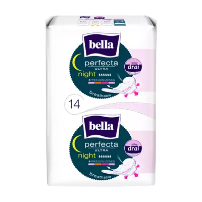 BELLA PERFECTA ULTRA NIGHT GREEN PODPASKI HIGIENICZNE ZE SKRZYDEŁKAMI 14 SZTUK