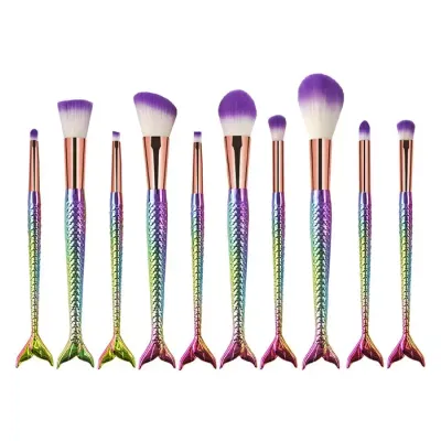 MERMAID BRUSH SET ZESTAW PĘDZLI DO MAKIJAŻU 10 SZTUK SYRENKA