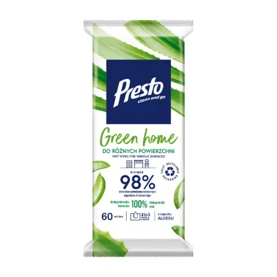 PRESTO NAWILŻANE ŚCIERECZKI DO RÓŻNYCH POWIERZCHNI GREEN HOME 60 SZTUK