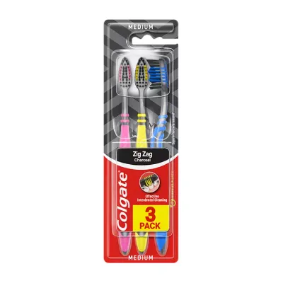 COLGATE ZIG ZAG CHARCOAL SZCZOTECZKA DO ZĘBÓW MEDIUM 3 SZTUKI