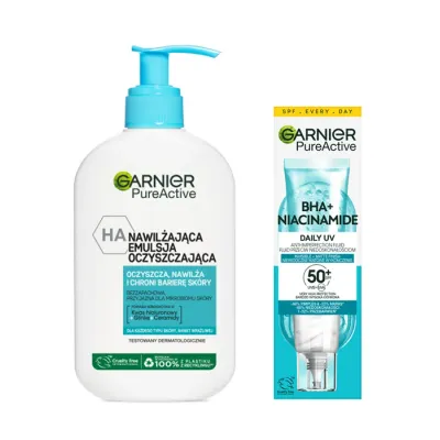 GARNIER PURE ACTIVE EMULSJA OCZYSZCZAJĄCA + KREM Z FILTREM SPF50+