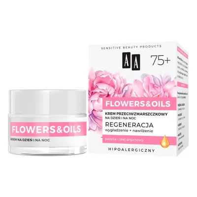 AA FLOWERS & OIL REGENERUJĄCY KREM PRZECIWZMARSZCZKOWY NA DZIEŃ I NA NOC 75+ 50ML