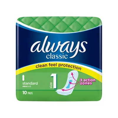 ALWAYS CLASSIC PODPASKI HIGIENICZNE BEZ SKRZYDEŁEK 1 STANDARD 10 SZTUK