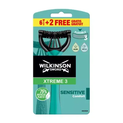 WILKINSON SWORD XTREME3 SENSITIVE JEDNORAZOWA MASZYNKA DO GOLENIA DLA MĘŻCZYZN 8 SZTUK