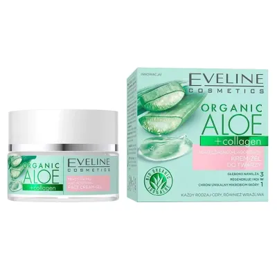 EVELINE ORGANIC ALOE + COLLAGEN NAWILŻAJĄCO-ŁAGODZĄCY KREM-ŻEL DO TWARZY 50ML