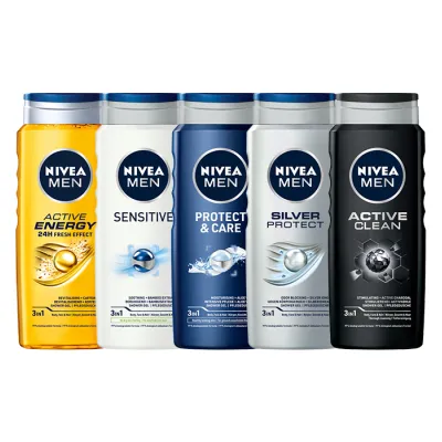 NIVEA MEN ŻEL POD PRYSZNIC ACTIVE ENERGY + SENSITIVE + PROTECT CARE + SILVER PROTECT + ACTIVE CLEAN